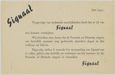 SIGNAAL - June 1942 - non-release of issue 11 of 1942 in Belgium