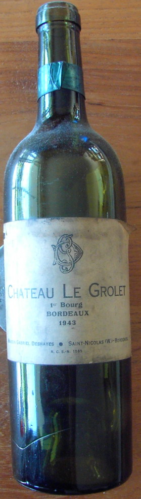Wine bottle (empty) - Château Le Grolet Bordeaux - 1943