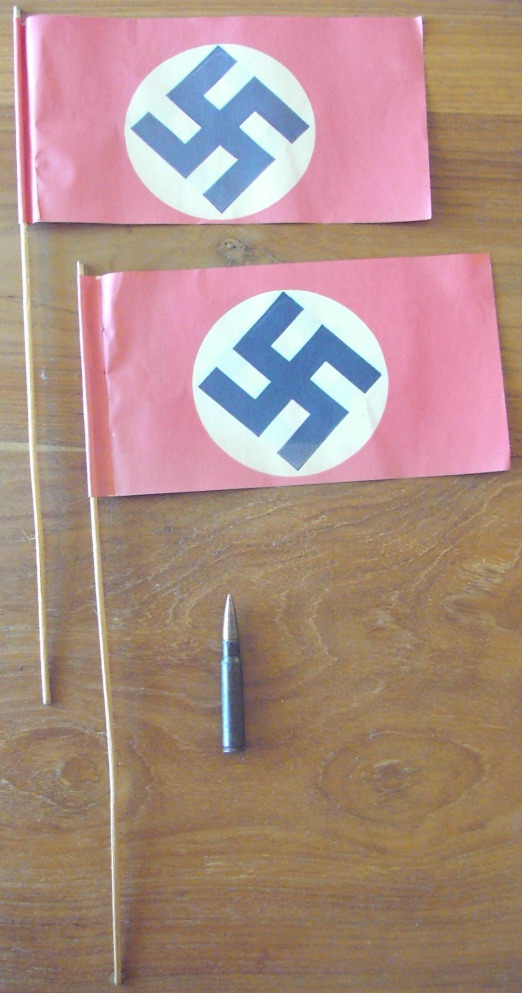 2 small German paper flags on wooden stick