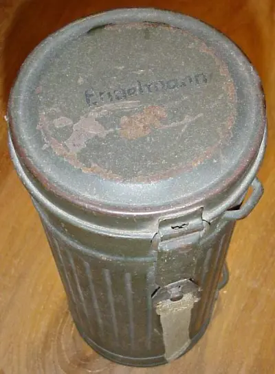 Gas mask in metal container