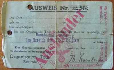 Ausweis Nr. 52.320 + Arbeitsausweis of Michel Jacxsens - Lissewege - Organisation Todt