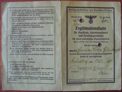 Legitimationskarte für Kaufleute, Handelsvertreter und Handlungsreisende