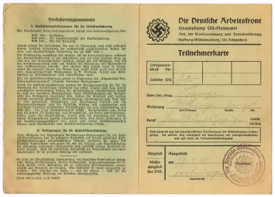 Teilnehmerkarte DAF - Gauwaltung Ost-Hannover