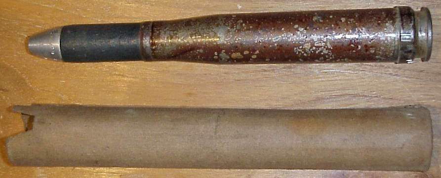 20 mm cartridge in cardboard holder