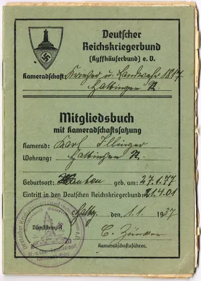 Deutscher Reichskriegerbund - Mitgliedsbuch