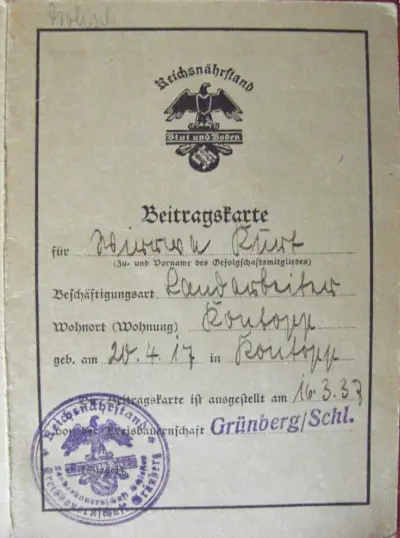 Reichsnährstand Beitragskarte