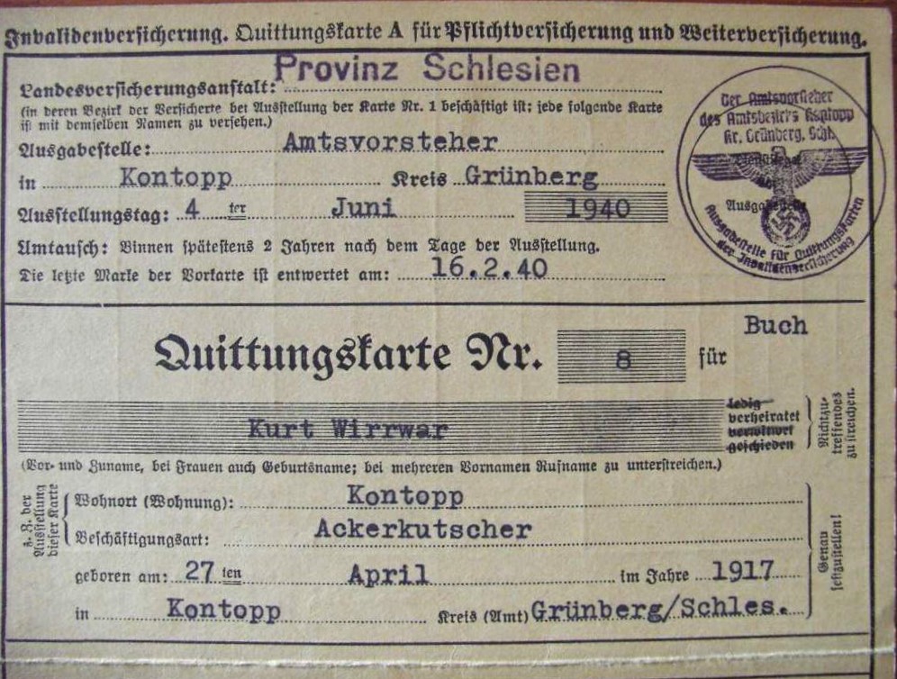 Quittungskarte Nr. 8 - Kurt Wirrwar