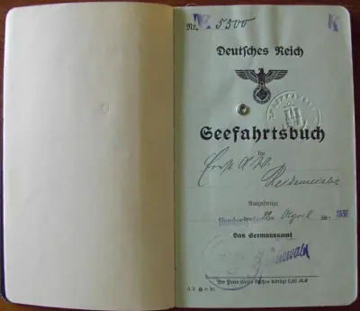 Seefahrtsbuch - 22. April 1938 - Reidemeister