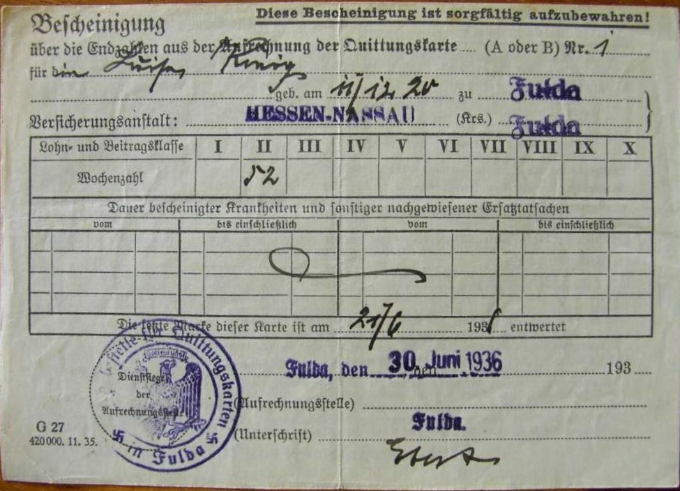 Bescheinigung über das Endzahlen aus der Aufrechnung der Quittungskarte - 4 pieces