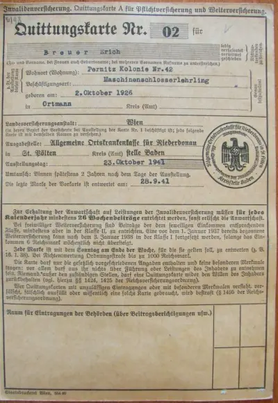 Quittungskarte Nr. 02 - Erich Breuer