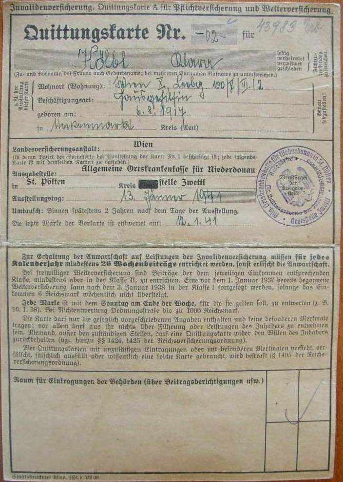 Quittungskarte Nr. 02 - XXX Köblb