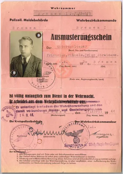Ausmusterungsschein - Bremen I 20/1/205/9 - Heinz Stratmann