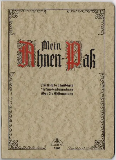 Mein Ahnen-Pass - Amtlich beglaubigte Urkundensammlung über die Abstammung - Bestell.Nr. 2805 - Rudolf Hartmann