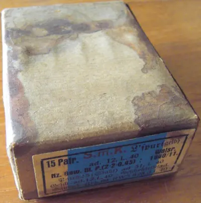Ammo box - 15 Patronen S.m.K. L'spur (gelb) - ad. 12. L. 40 - EMPTY!
