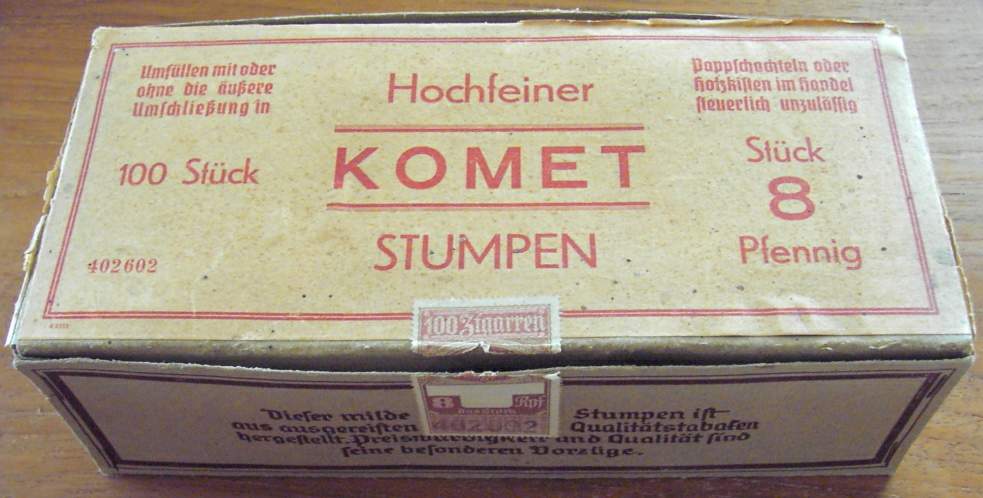 Cardboard cigar box ‘KOMET STUMPEN’ - almost empty - opened