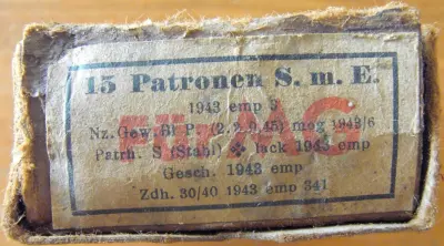Ammo box - 15 Patronen S.m.E. - 1943 emp 3 - Für MG - EMPTY!