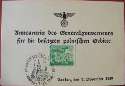 Postcard :  Amtsantritt des Generalgouverneurs für die besetzten polnischen Gebiete - 7-11-1939