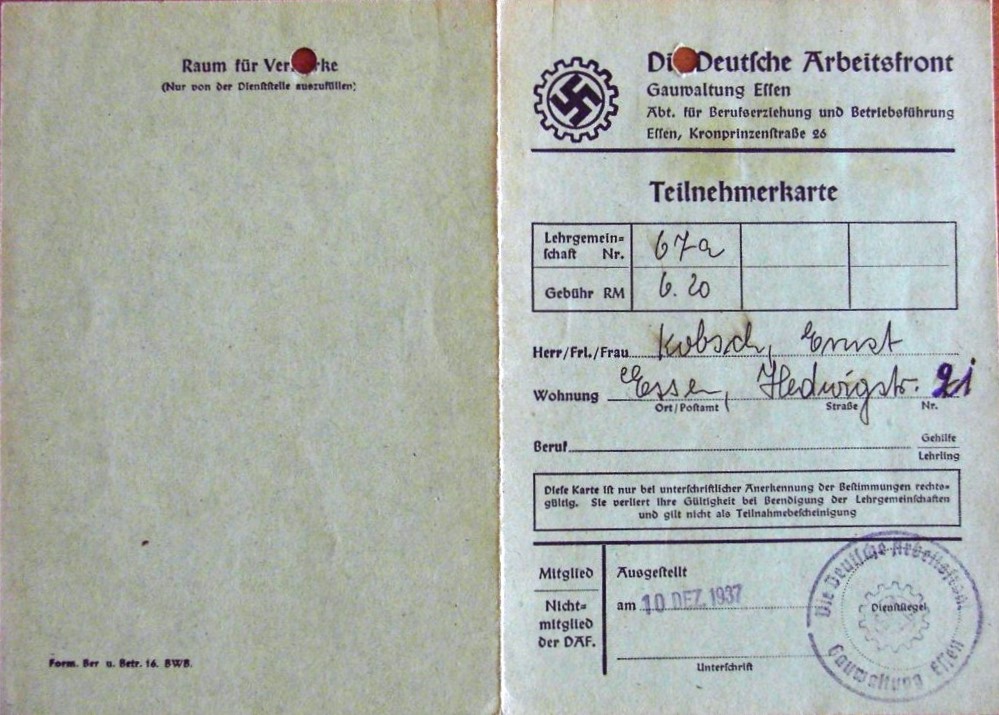 DAF - Teilnehmerkarte - Ernst Kobsch