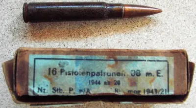 Ammunition box - 16 Pistolenpatronen 08 m.E. - 1944 ak 20 - EMPTY!
