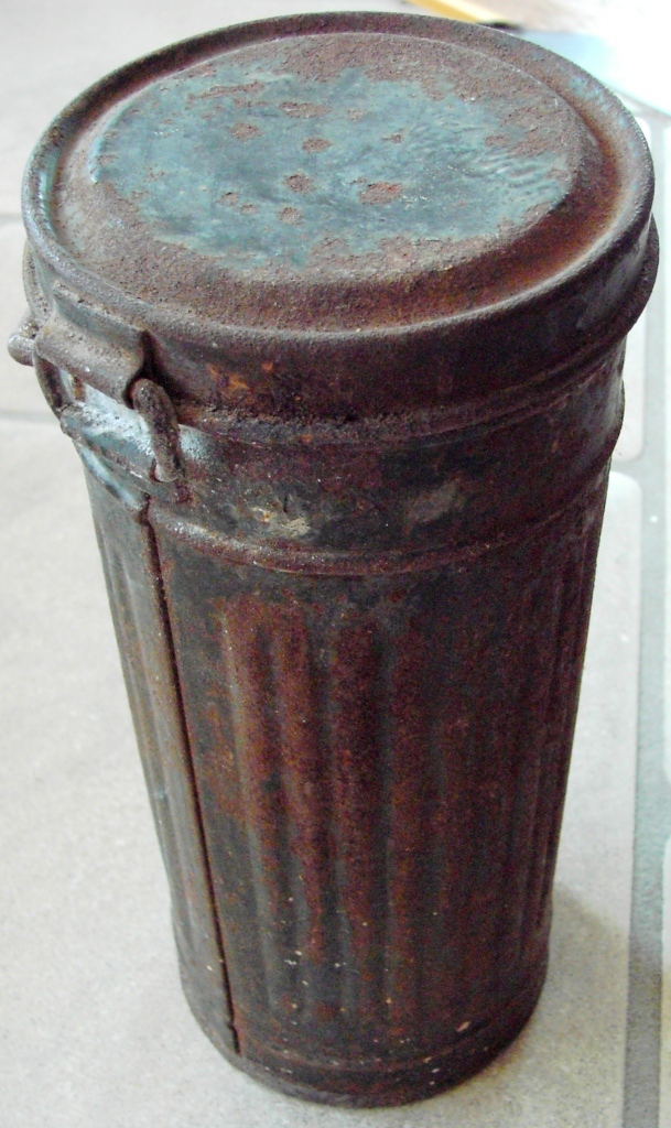 Empty gas mask container