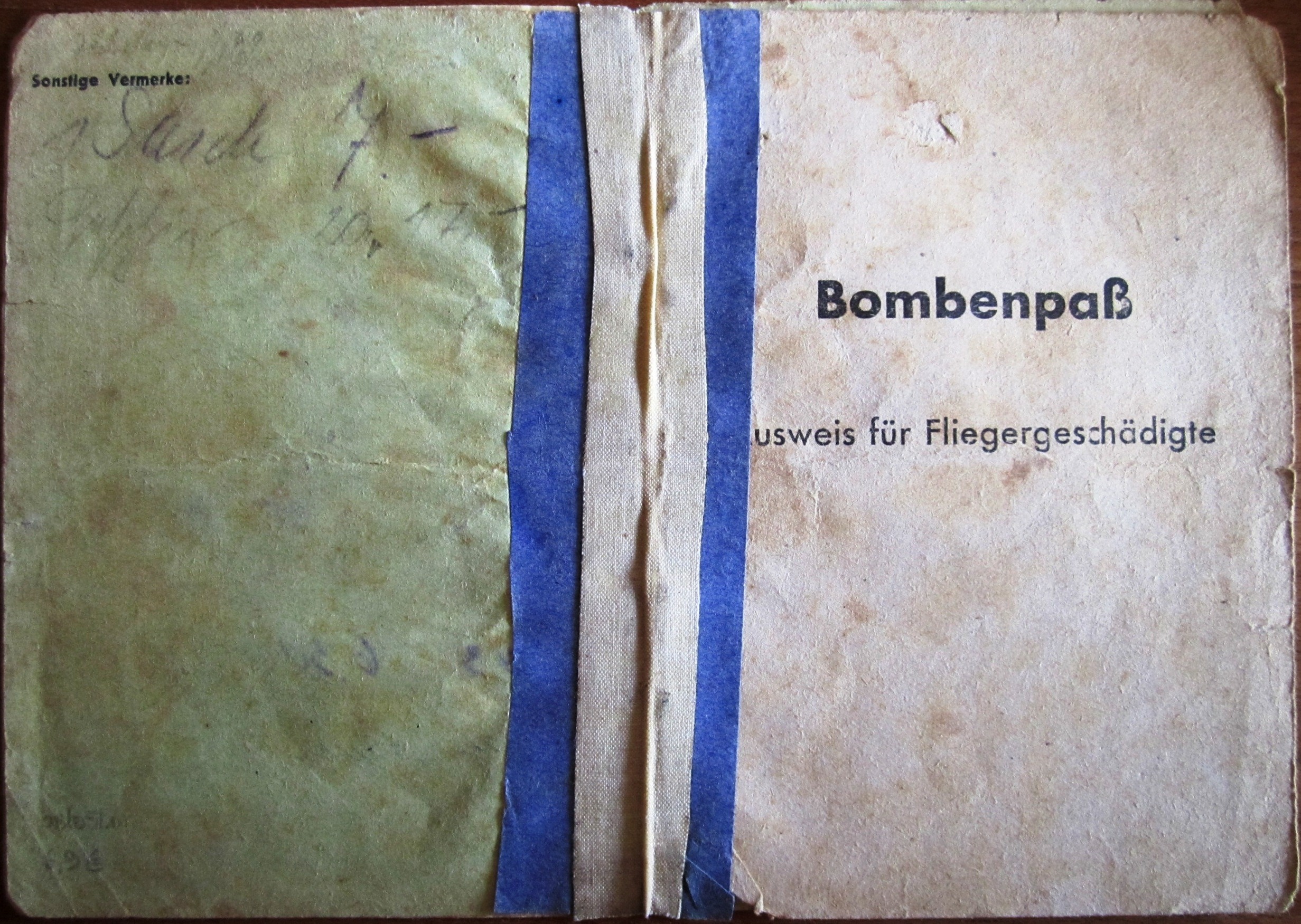 Bombenpass - Ausweis für Fliegergeschädigte - Hannover - Franziska