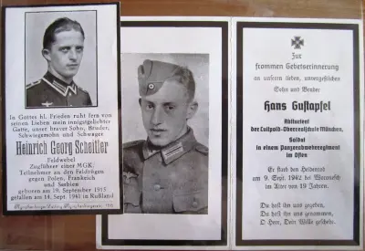 Death card : Heinrich Georg Scheitler - 14 september 1941 + Hans Gustapfel - 9 september 1942