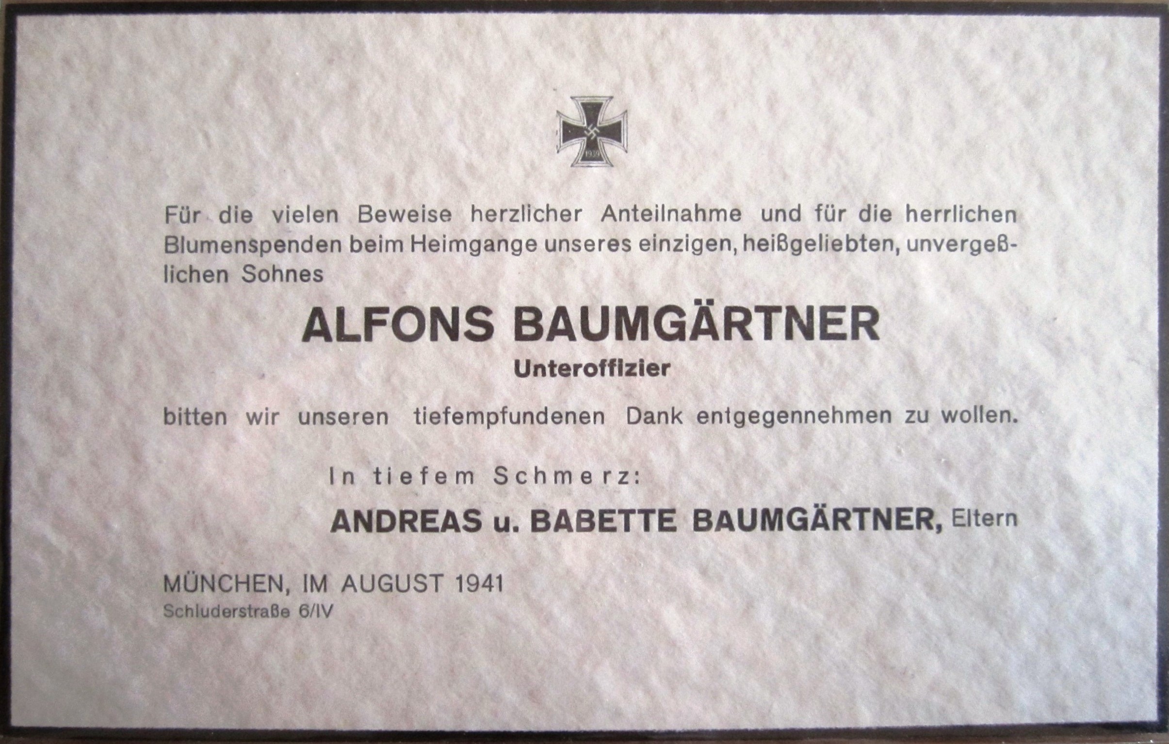 Death card : Alfons Baumgärtner