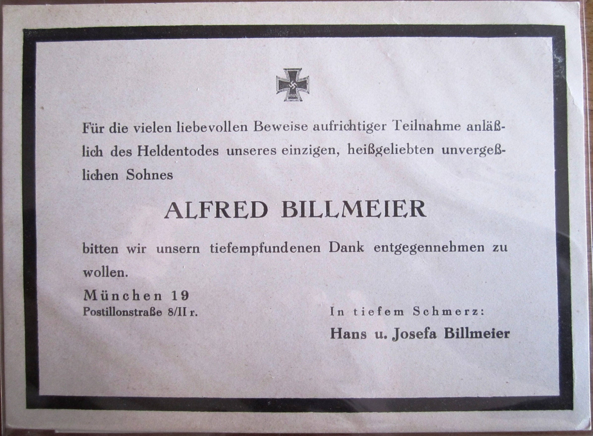 Death card : Alfred Billmeier