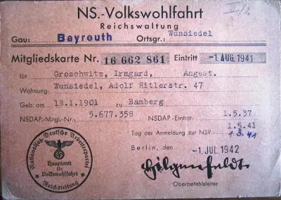 NS.-Volkswohlfahrt - Reichswaltung - Gau : Bayreuth - Ortsgruppe : Wunsiedel