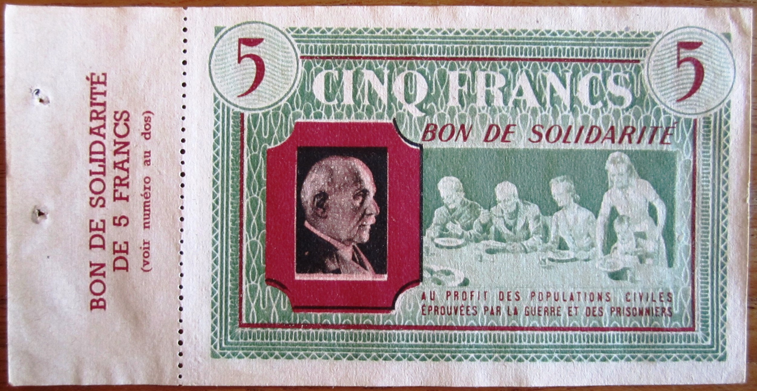 Bon de solidarité - 5 Frs - Pétain - D 472.345