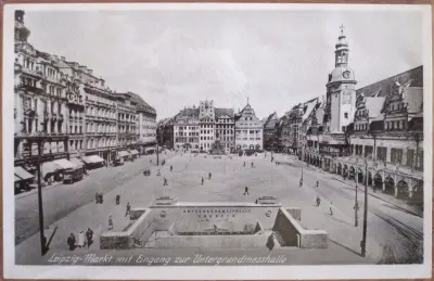 Postcard : Leipzig-Markt mit Eingang zur Untergrundmesshalle - Stempel 04-3-41