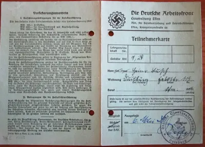 Teilnehmerkarte DAF - Gauwaltung Essen