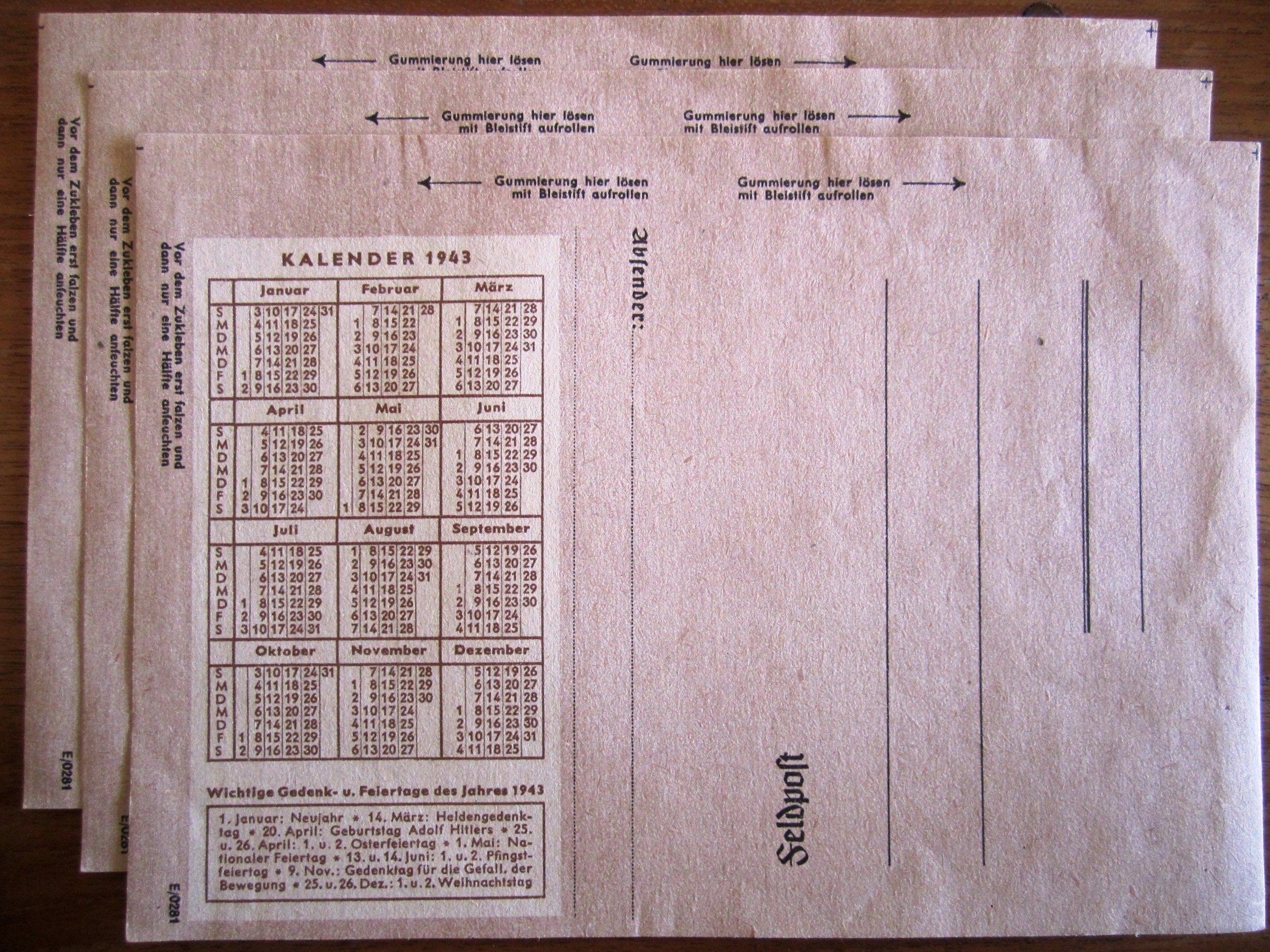 Feldpost - Calender 1943