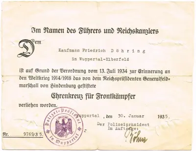 Verleihung Kreuz für Frontkämpfer