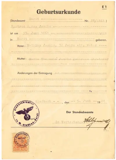 Geburtsurkunde 28/1861
