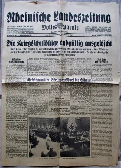 Rheinische Landeszeitung Volksparole - 8. Jahrgang - Nr. 31 - Velbert, Sonntag, 31 Januar 1937 - Einzelverkauf 15 Pf.