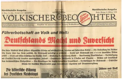 Völkischer Beobachter - Norddeutsche Ausgabe - 51. Jahrg. - 52. Ausg. - Berlin, Montag, 21. Februar 1938 - Einzelfpreis 20 Pf.