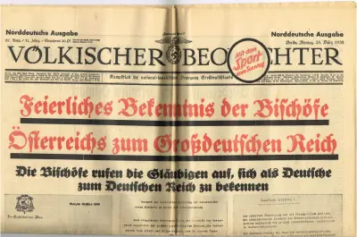 Völkischer Beobachter - Norddeutsche Ausgabe - 51. Jahrg. - 87. Ausg. - Berlin, Montag, 28. März 1938 - Einzelfpreis 20 Pf.