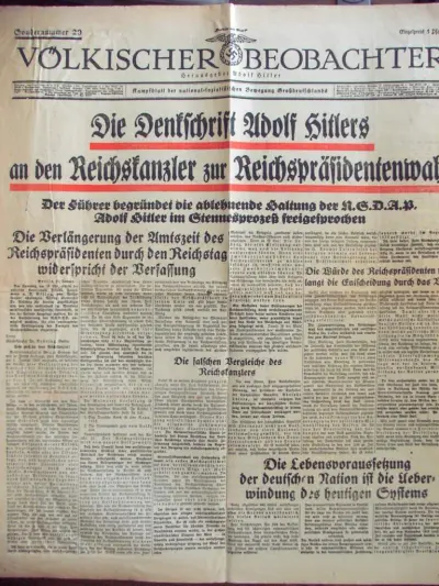 Völkischer Beobachter - Sondernummer 20 - Einzelfpreis 5 Pf.