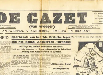 De Gazet (van vroeger) - Vrijdag, 29 September 1944 - 51ste Jaargang Nr 20