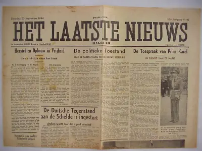 Het Laatste Nieuws - 57e Jaargang Nr 16 - Zaterdag 23 September 1944 - Prijs : 1 FR.