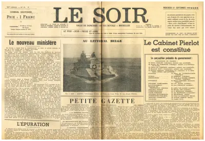 Le Soir - 58me Année - No 19 - Mercredi 27 Septembre 1944 **** - Le Vrai "Soir" probe et libre - Prix : 1 Franc
