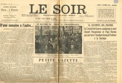 Le Soir - 58me Année - No 24 - Mardi 3 Octobre 1944 **** - Le Vrai "Soir" probe et libre - Prix : 1 Franc