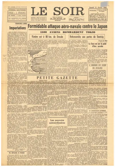 Le Soir - 59me Année - No 33 - Samedi 17 Février 1945 - Prix : 1 Franc